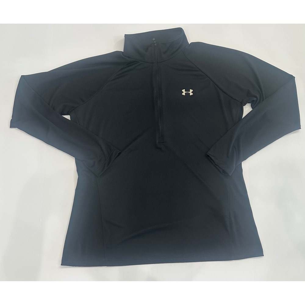 Under Armour Womens HeatGear Quarter Zip Pullover Long Sleeve Black Top XL